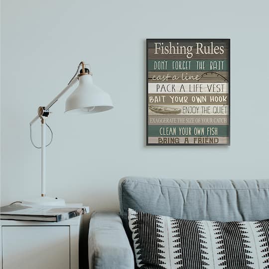 Stupell Industries Rustic Fishing Rules Sign Brown Green Beige Framed Wall Art
